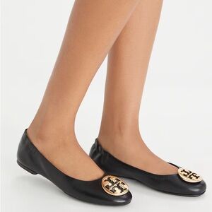 Tory Butch Patent Reva Ballet, black and silver